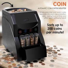 USD Coin Sorter, Coin Sorter Machine for USD Coin, Sorts up to 230 Coins/min, Coin Sorter and Wrapper Machine Holds 200 Coins Included 4 Coin Tub