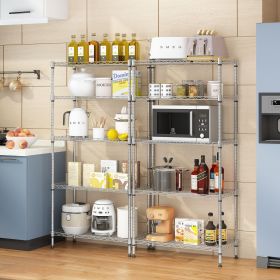5 Tier Storage Rack Silver Gray Rectangular Metal Shelving Unit Heavy Duty Carbon Steel Organizer Adjustable Utility Shelf for Garage Kitchen Pan