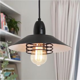 Farmhouse Vintage Pendant Light Black Fixture Pendant Lights With Spring Frame Adjustable Metal Hanging Lamp For Kitchen Island Dining Room Bedro (Option: Black White)