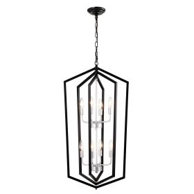 8-Light Farmhouse Kitchen Chandeliers, Matte Black And Sliver Vintage Rustic Cage Light Fixture Adjustable Height Chandeliers For Dining Room Hal (Option: Matte Black)